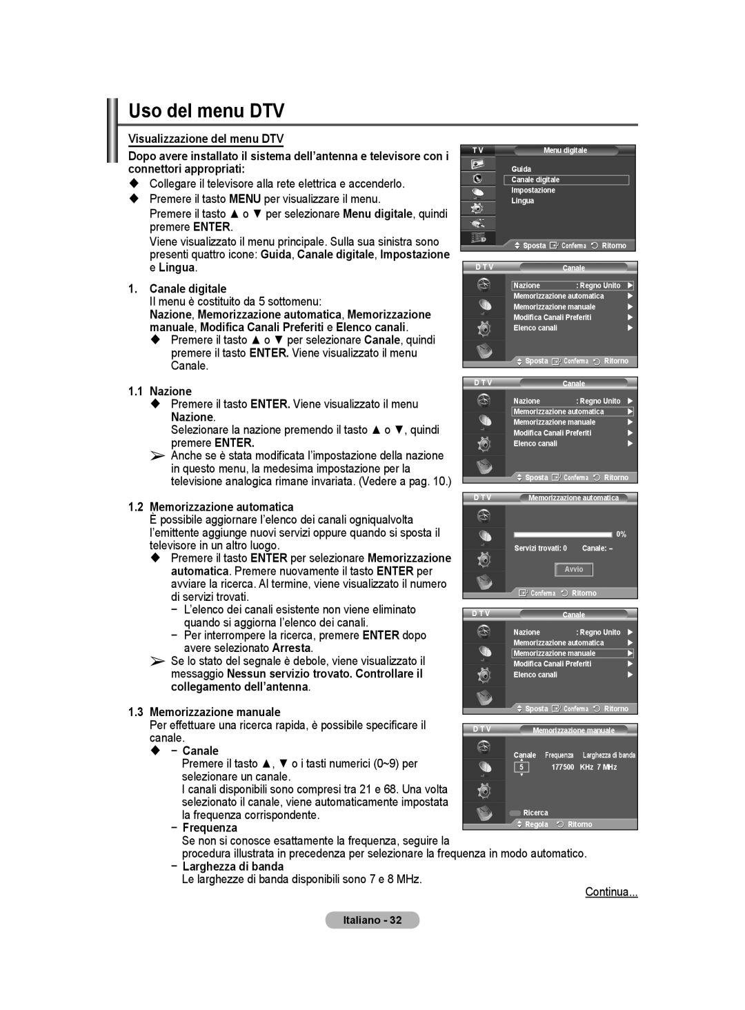 Samsung BN68-01416A-00 user manual Uso del menu DTV 