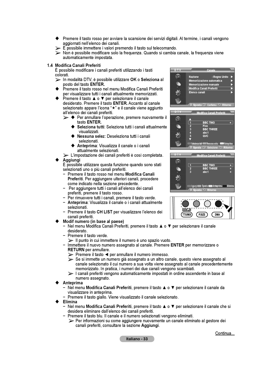 Samsung BN68-01416A-00 user manual Colorati, Posto del tasto Enter, Per visualizzare tutti i canali attualmente memorizzati 