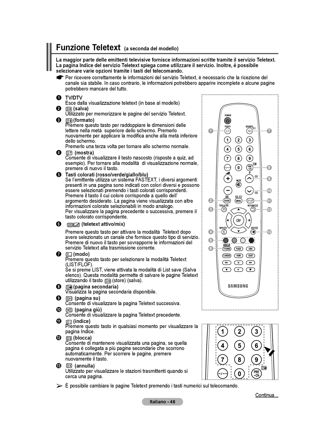 Samsung BN68-01416A-00 Funzione Teletext a seconda del modello, Esce dalla visualizzazione teletext in base al modello 