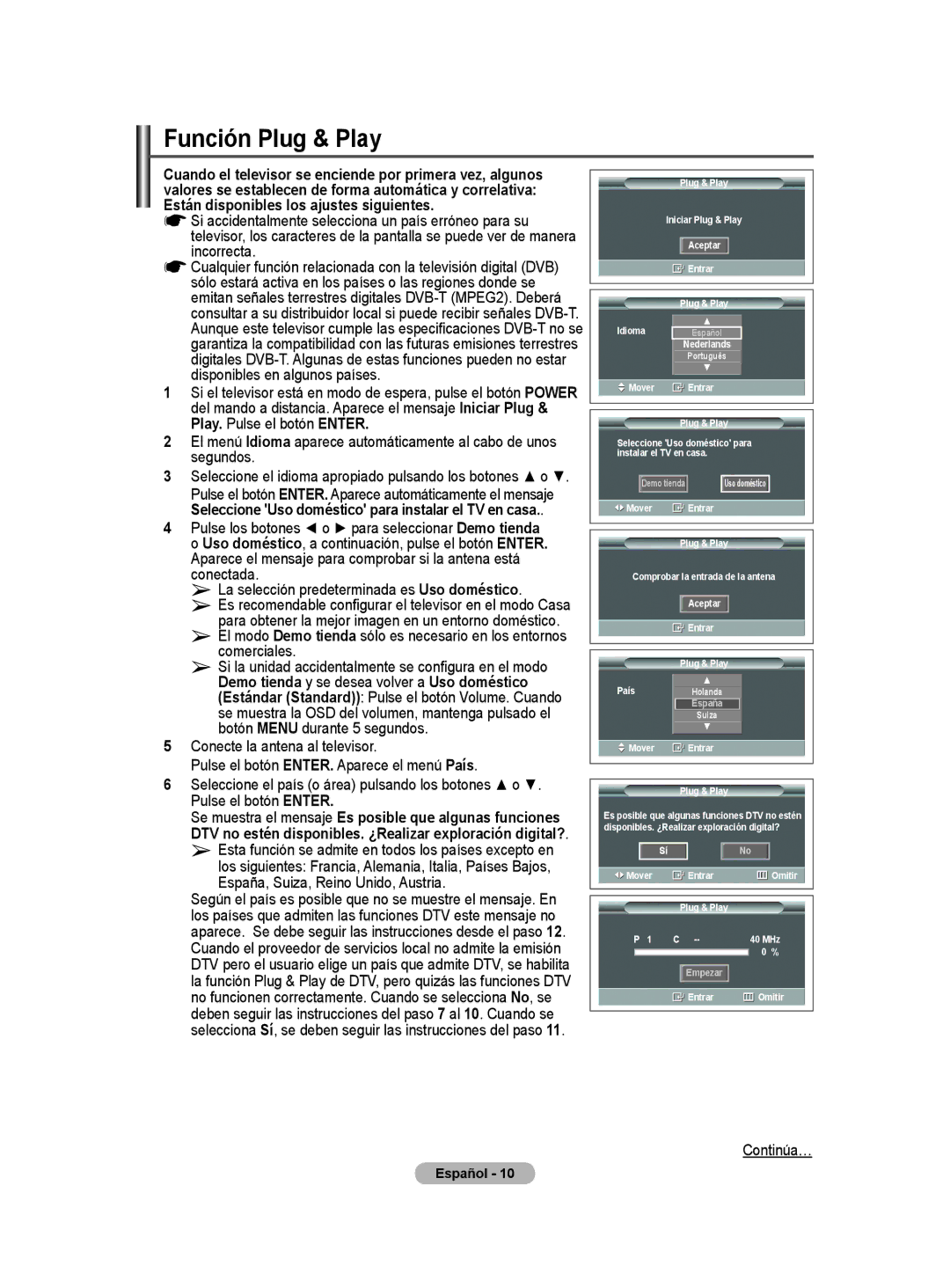 Samsung BN68-01416A-00 user manual Función Plug & Play 