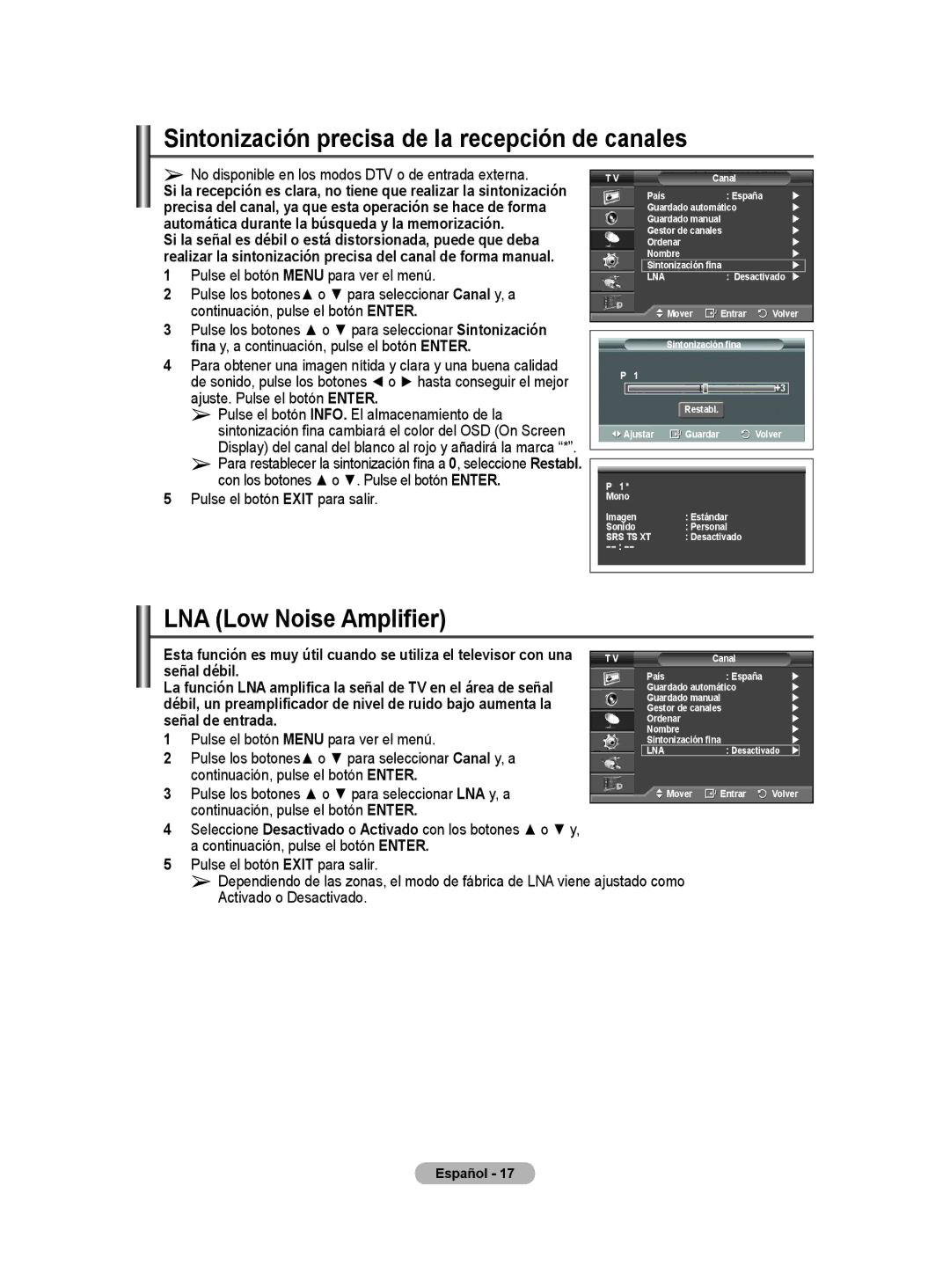 Samsung BN68-01416A-00 user manual Sintonización precisa de la recepción de canales, Señal débil, Señal de entrada 