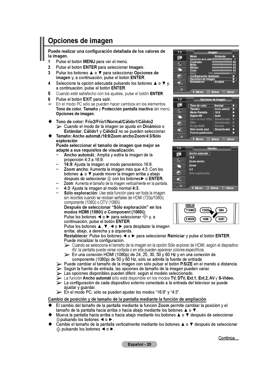 Samsung BN68-01416A-00 user manual Opciones de imagen 