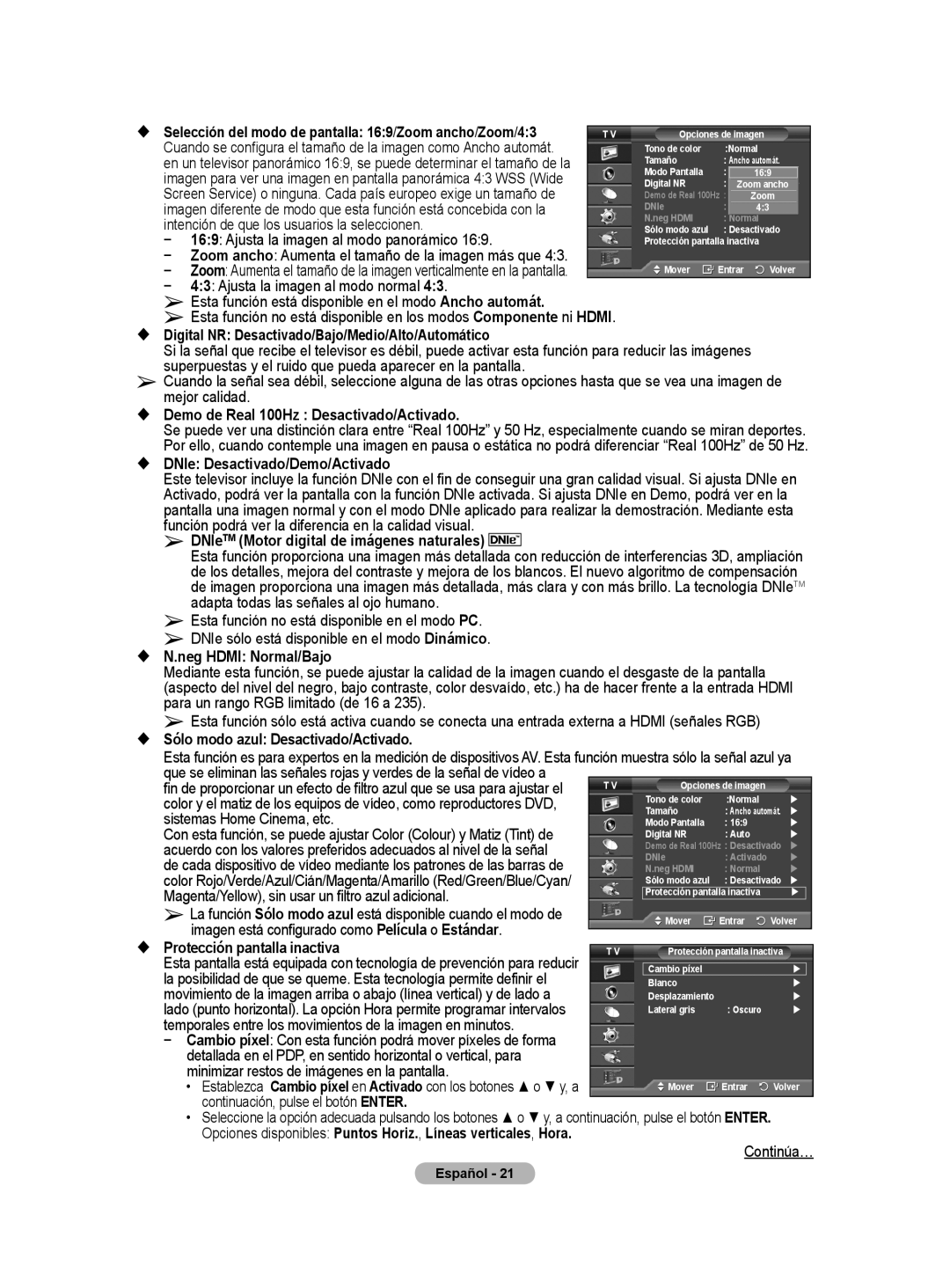 Samsung BN68-01416A-00 user manual Intención de que los usuarios la seleccionen, Ajusta la imagen al modo panorámico 