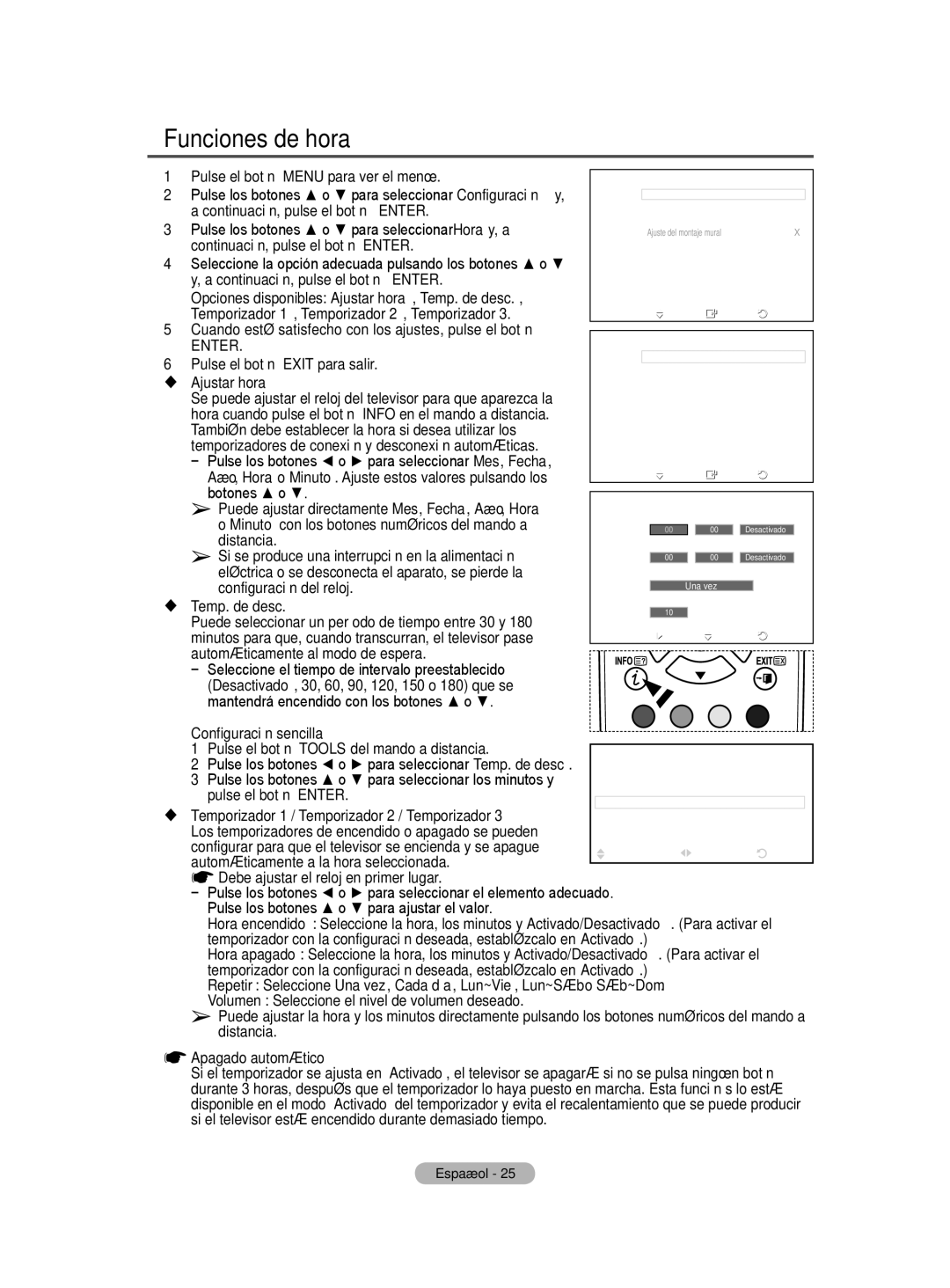 Samsung BN68-01416A-00 Funciones de hora, Pulse el botón Enter, Los temporizadores de encendido o apagado se pueden 