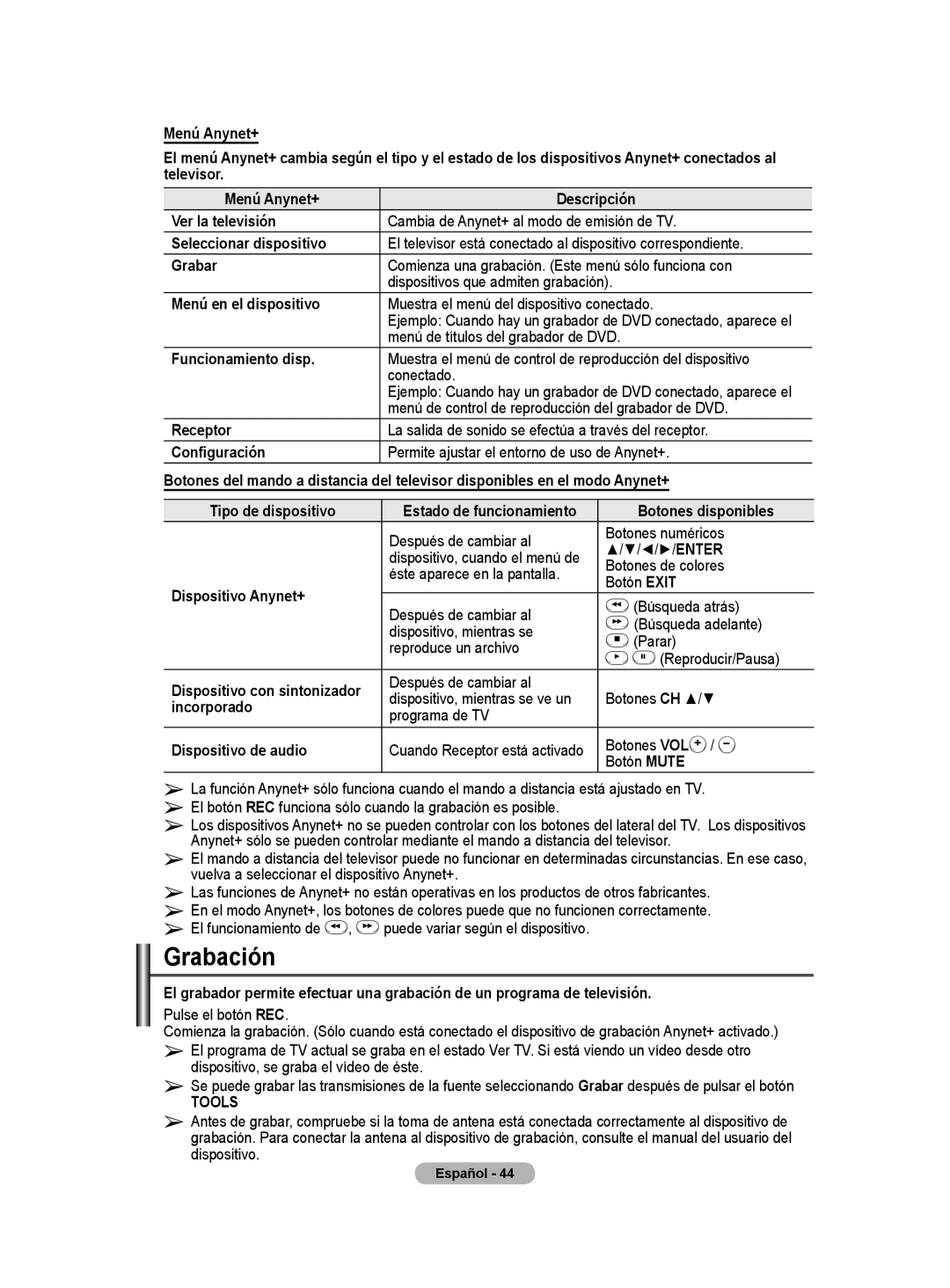 Samsung BN68-01416A-00 user manual Grabación 