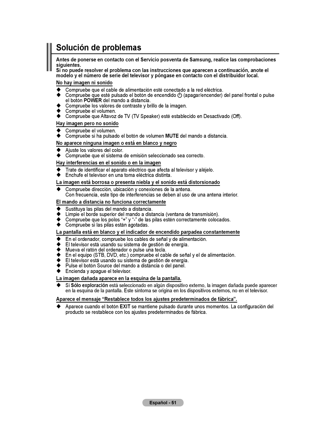 Samsung BN68-01416A-00 user manual Solución de problemas 