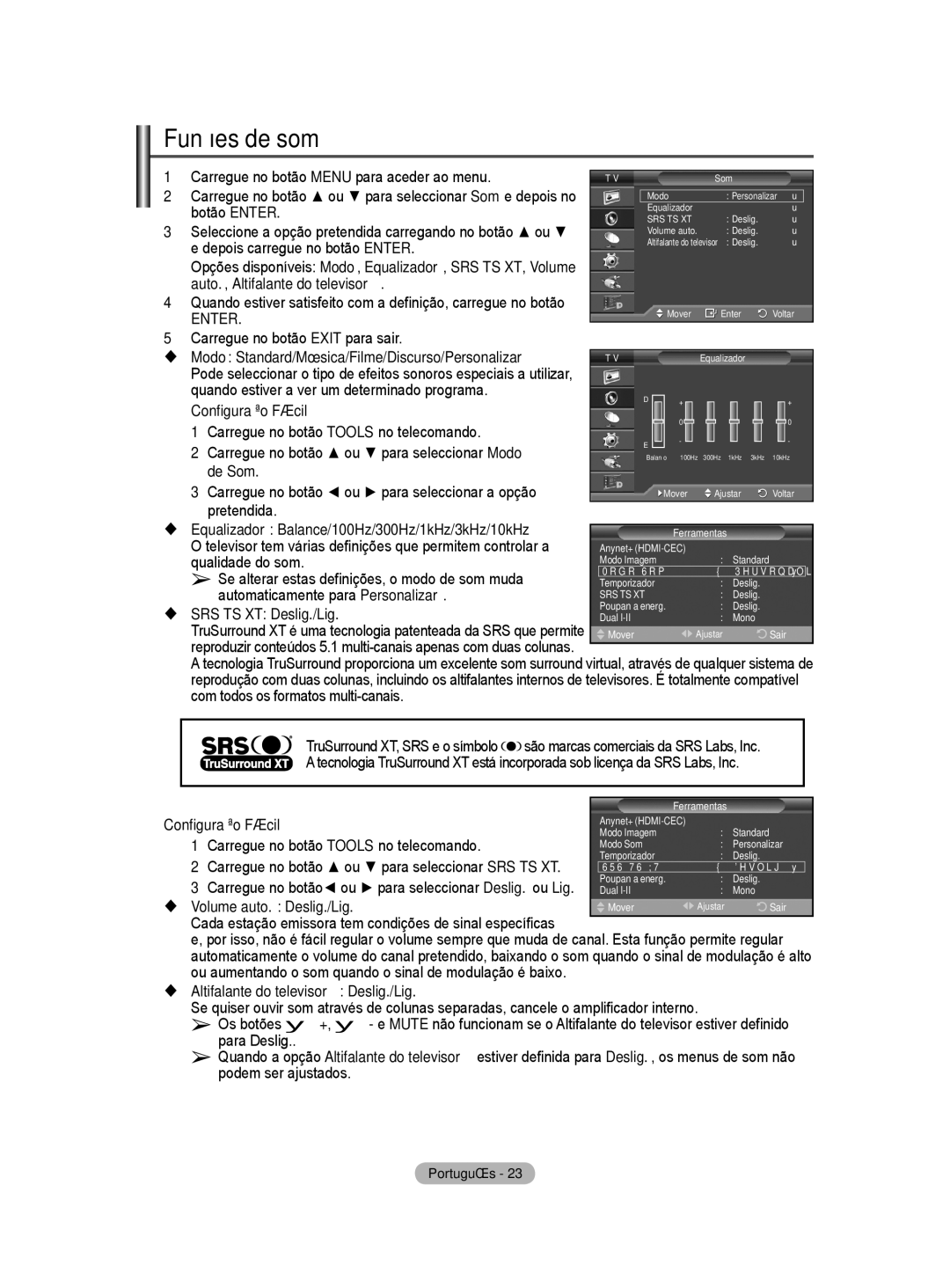 Samsung BN68-01416A-00 user manual Funções de som 