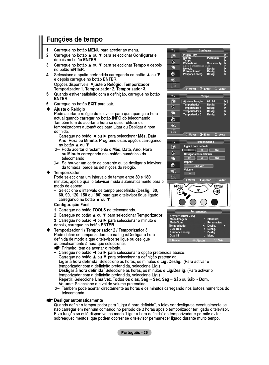 Samsung BN68-01416A-00 user manual Funções de tempo 