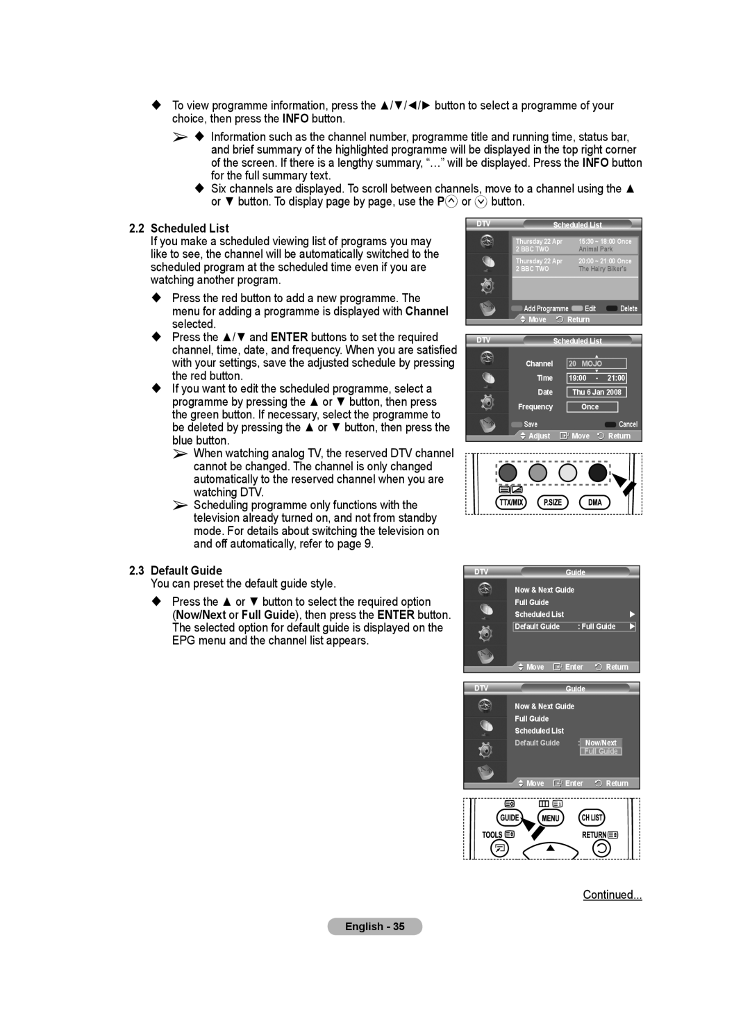 Samsung BN68-01416A-00 user manual Default Guide, Scheduled List 