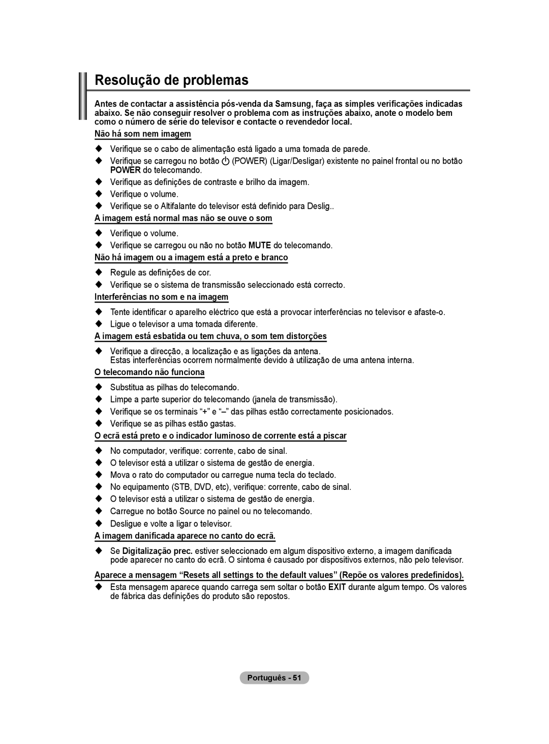 Samsung BN68-01416A-00 user manual Resolução de problemas 