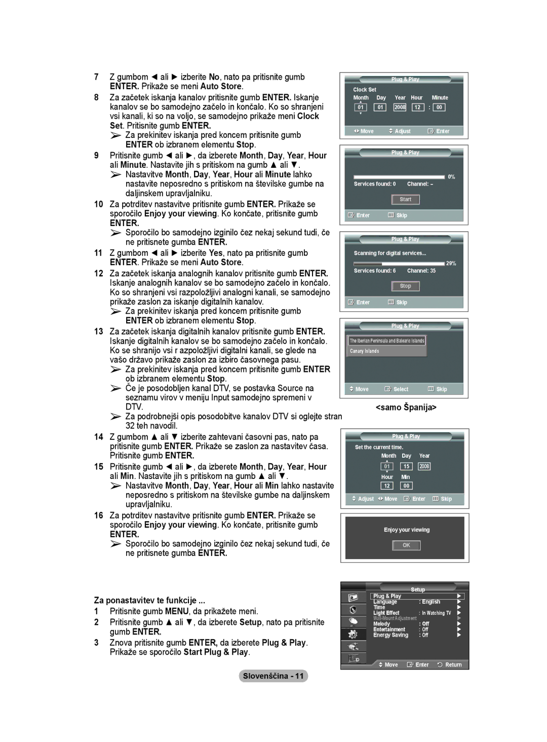 Samsung BN68-01416A-00 user manual ENTER. Prikaže se meni Auto Store, Za ponastavitev te funkcije, Gumb Enter 