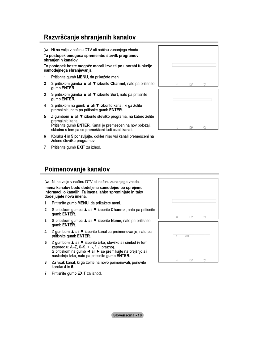 Samsung BN68-01416A-00 user manual Razvrščanje shranjenih kanalov, Poimenovanje kanalov 