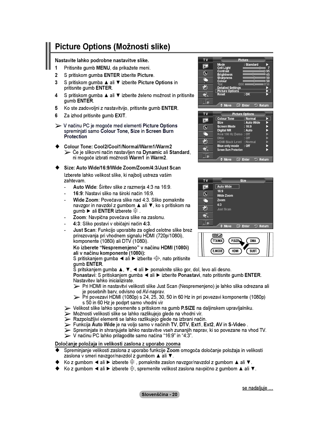 Samsung BN68-01416A-00 user manual Picture Options Možnosti slike, Nastavite lahko podrobne nastavitve slike 