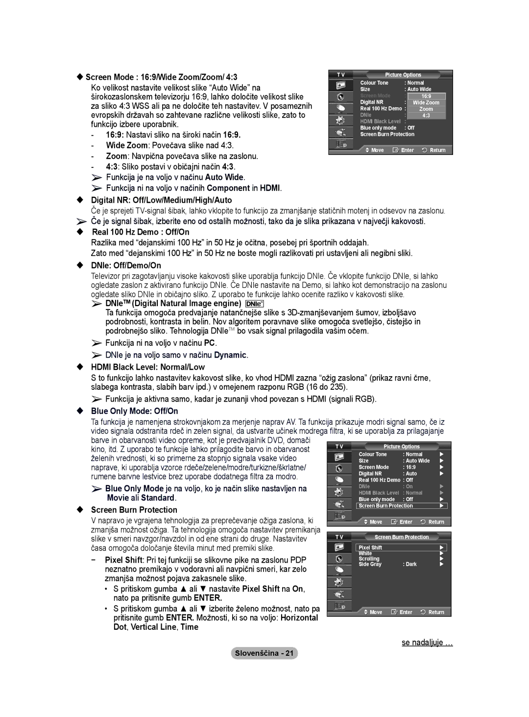 Samsung BN68-01416A-00 user manual  Screen Mode 169/Wide Zoom/Zoom, Ko velikost nastavite velikost slike Auto Wide na 