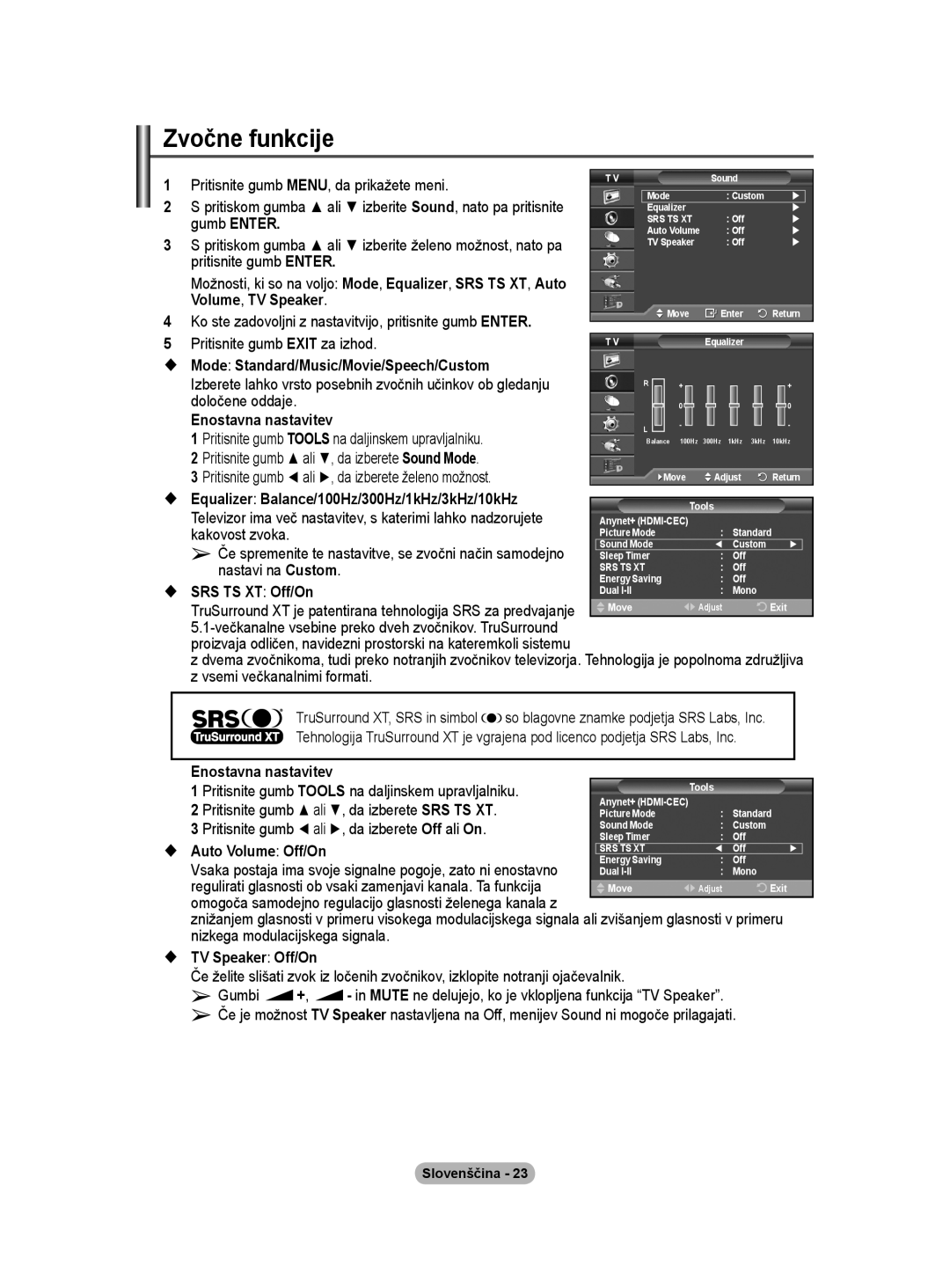 Samsung BN68-01416A-00 user manual Zvočne funkcije 