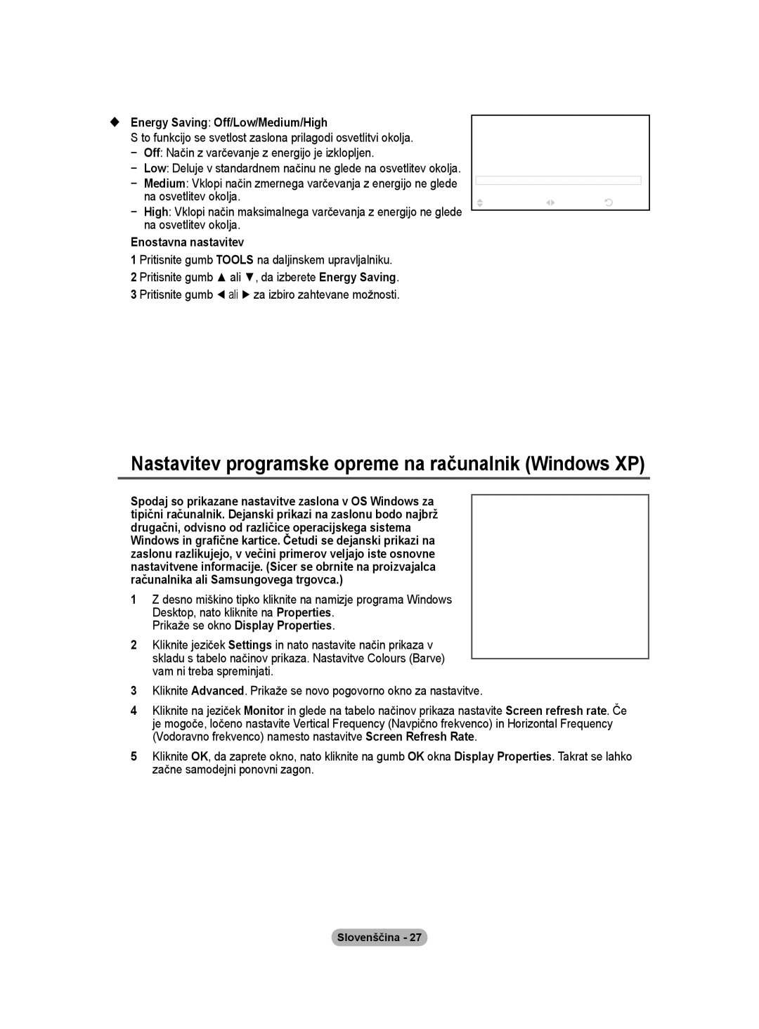 Samsung BN68-01416A-00 Nastavitev programske opreme na računalnik Windows XP, Prikaže se okno Display Properties 