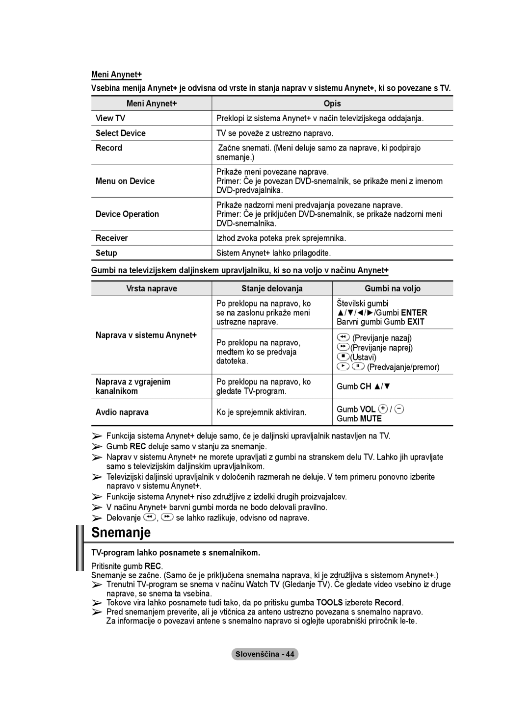 Samsung BN68-01416A-00 user manual Snemanje 