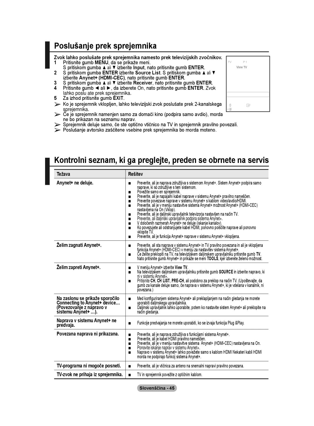 Samsung BN68-01416A-00 user manual Poslušanje prek sprejemnika 