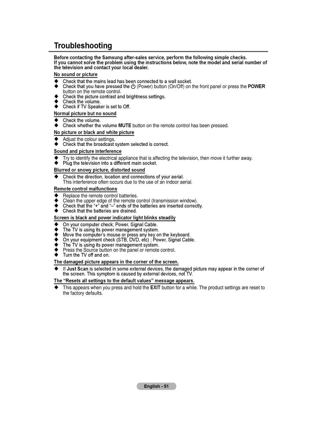 Samsung BN68-01416A-00 user manual Troubleshooting 