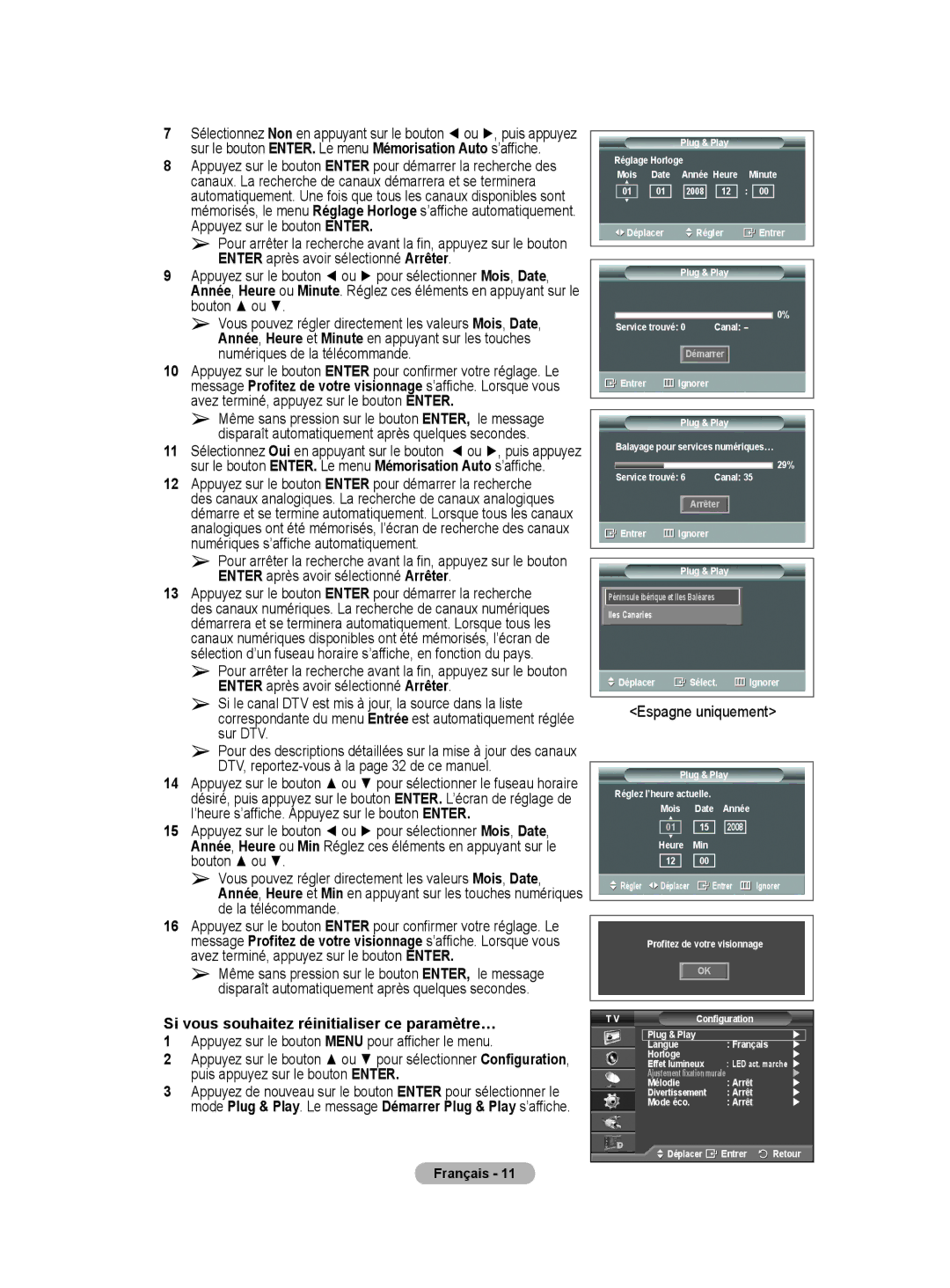 Samsung BN68-01416A-00 user manual Si vous souhaitez réinitialiser ce paramètre…, Espagne uniquement 