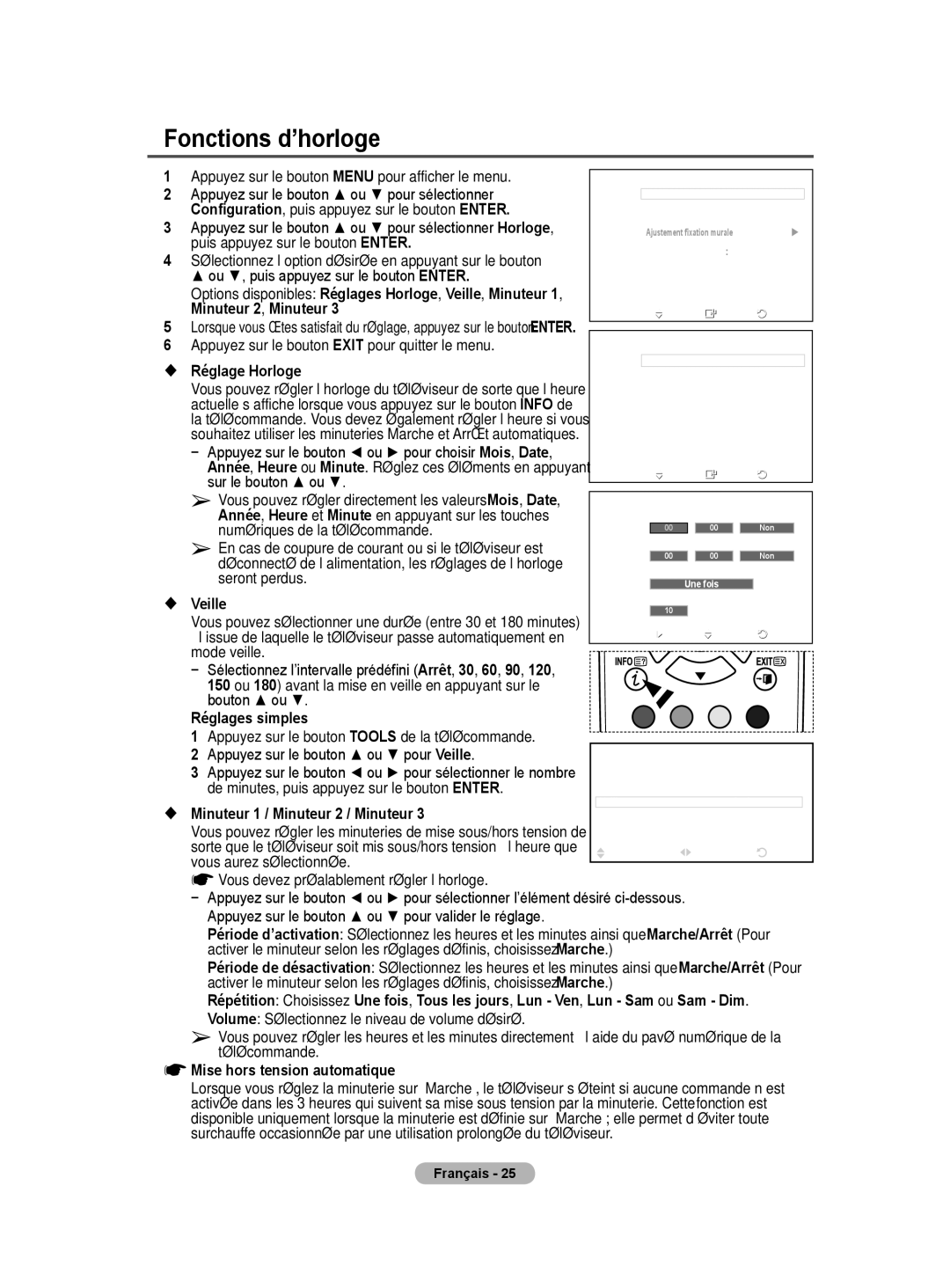 Samsung BN68-01416A-00 user manual Fonctions d’horloge 