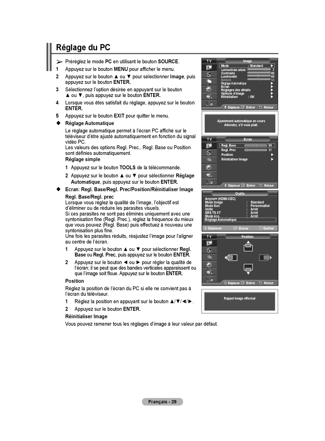 Samsung BN68-01416A-00 user manual Réglage du PC 