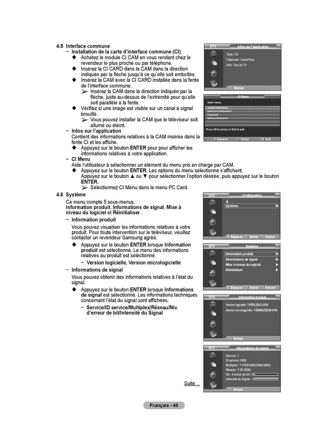 Samsung BN68-01416A-00 Interface commune, Installation de la carte d’interface commune CI, Système, Informations de signal 