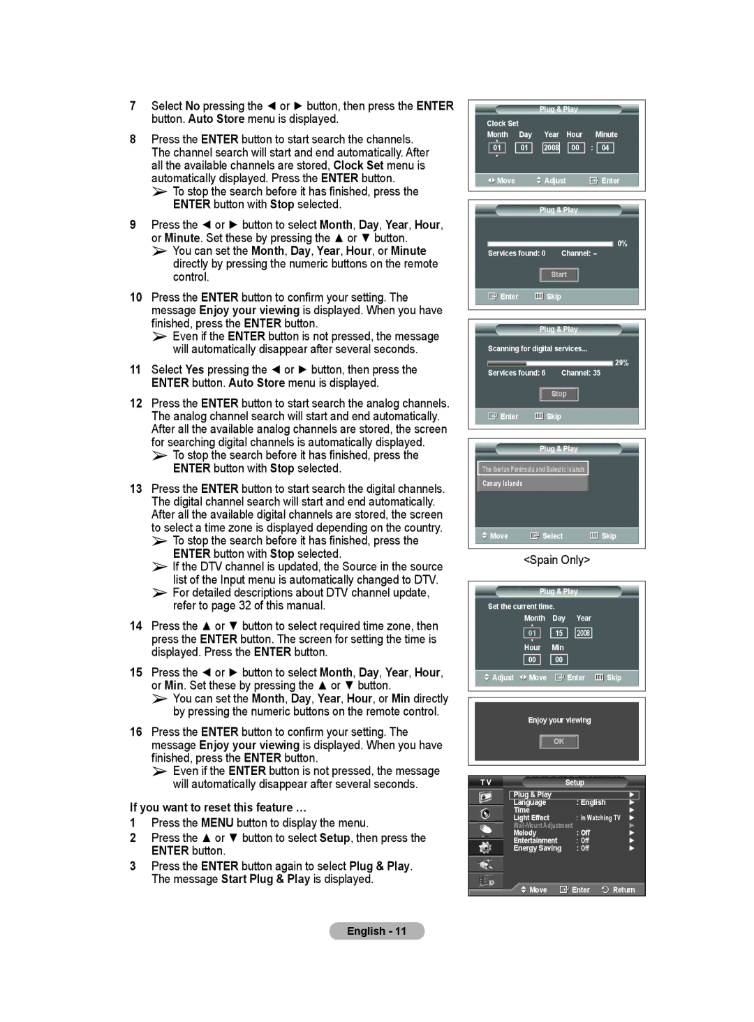 Samsung BN68-01416D-00 user manual If you want to reset this feature …, Spain Only 