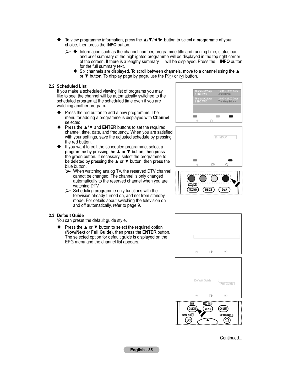 Samsung BN68-01416D-00 user manual Default Guide, Scheduled List 