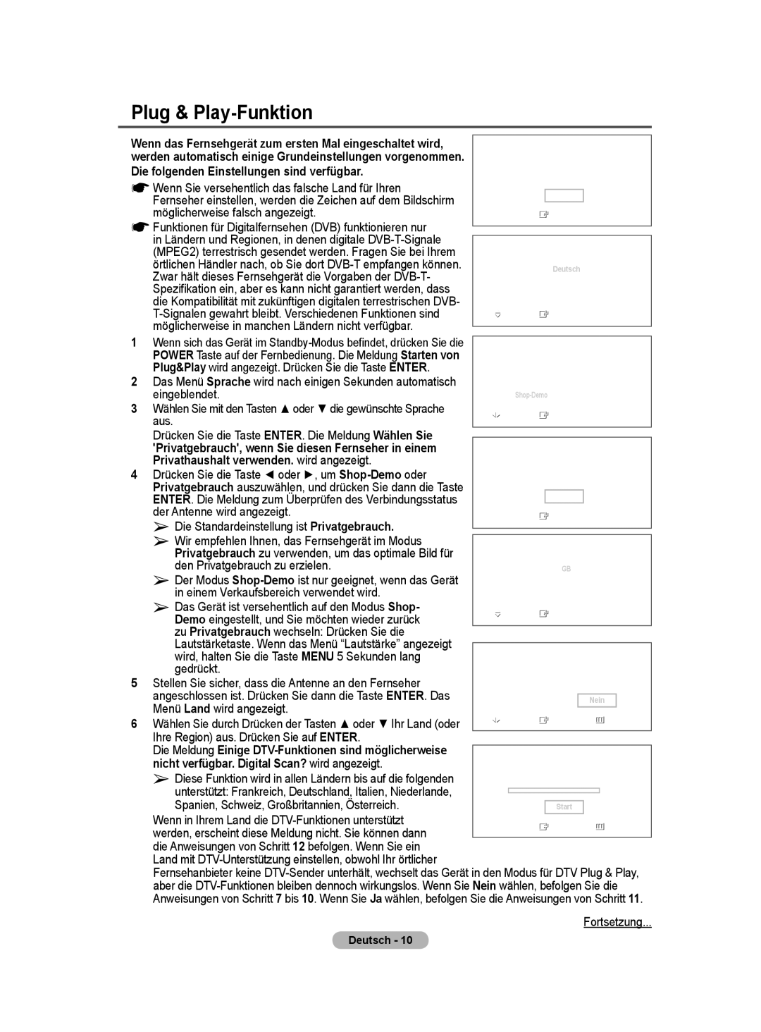 Samsung BN68-01422A-01 user manual Plug & Play-Funktion, Die folgenden Einstellungen sind verfügbar 