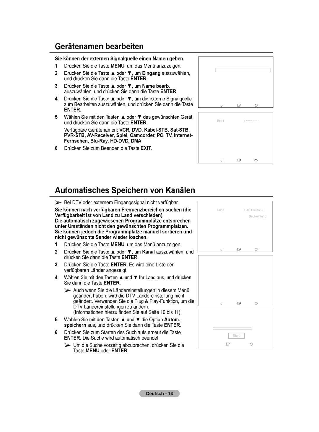 Samsung BN68-01422A-01 user manual Gerätenamen bearbeiten, Automatisches Speichern von Kanälen 