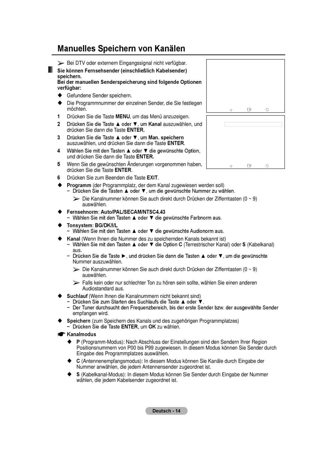 Samsung BN68-01422A-01 user manual Manuelles Speichern von Kanälen 