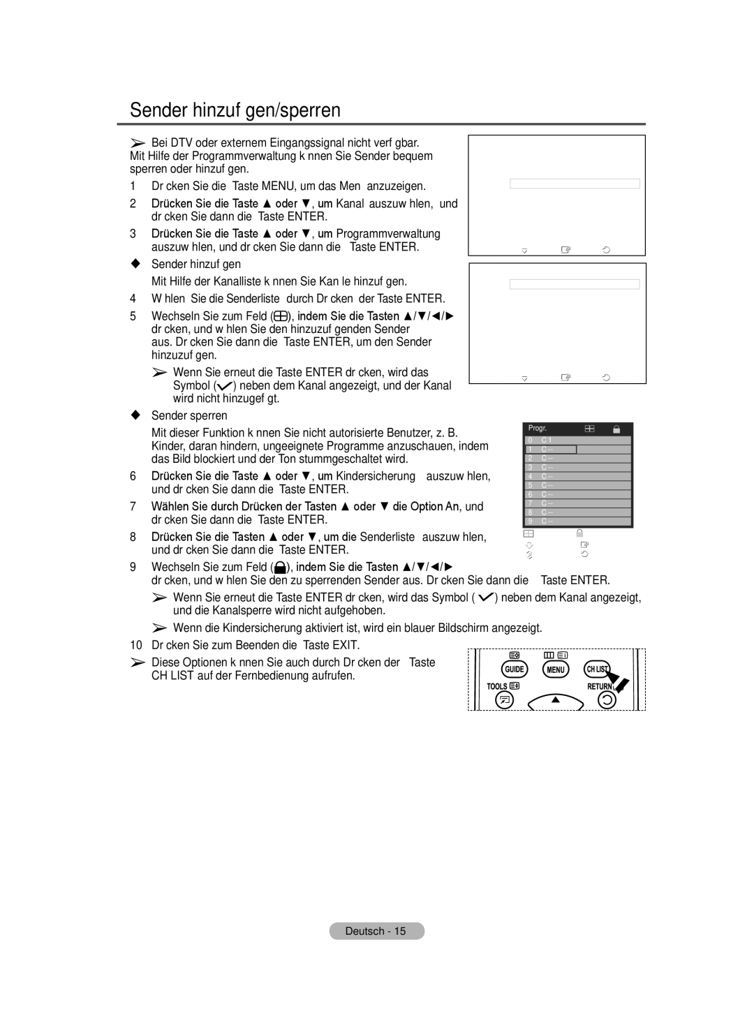 Samsung BN68-01422A-01 user manual Sender hinzufügen/sperren 