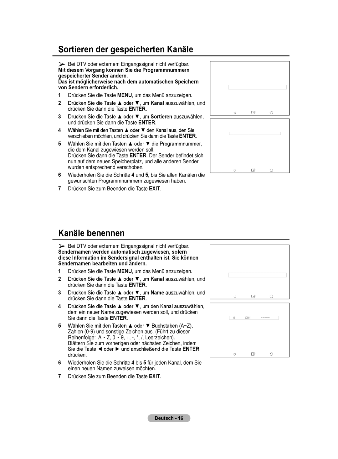 Samsung BN68-01422A-01 user manual Sortieren der gespeicherten Kanäle, Kanäle benennen 