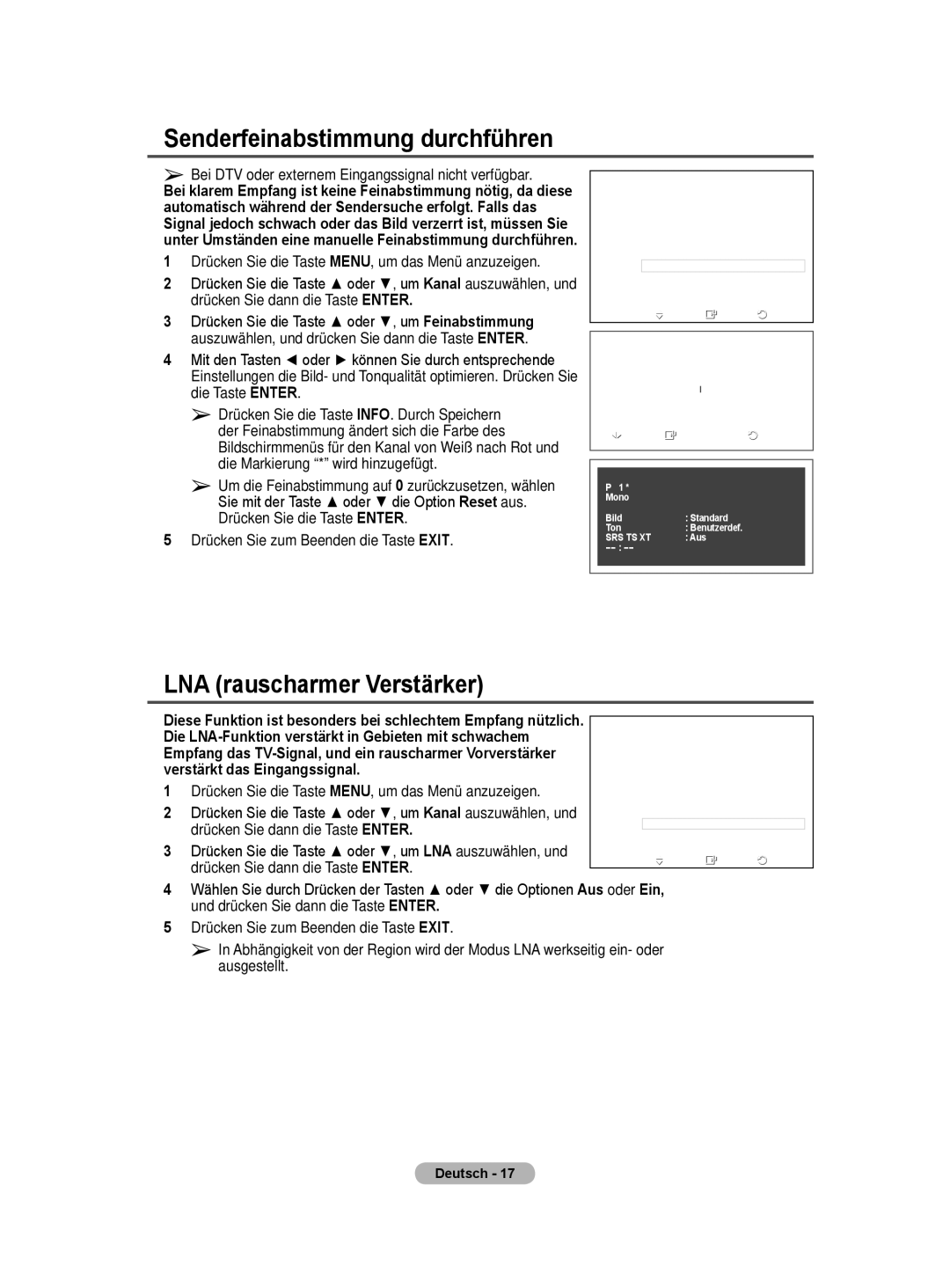 Samsung BN68-01422A-01 user manual Senderfeinabstimmung durchführen, LNA rauscharmer Verstärker 