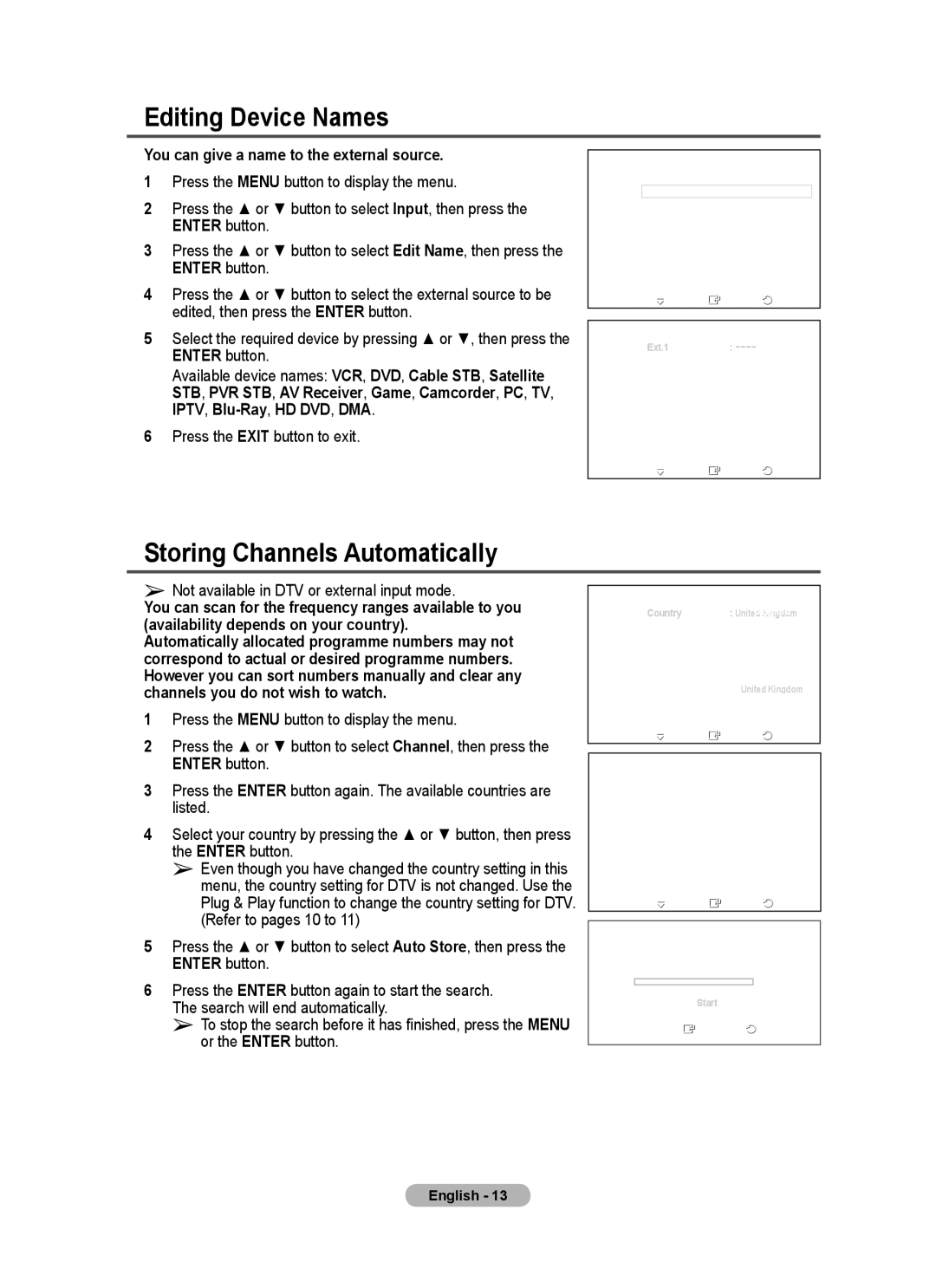 Samsung BN68-01422A-01 Editing Device Names, Storing Channels Automatically, You can give a name to the external source 