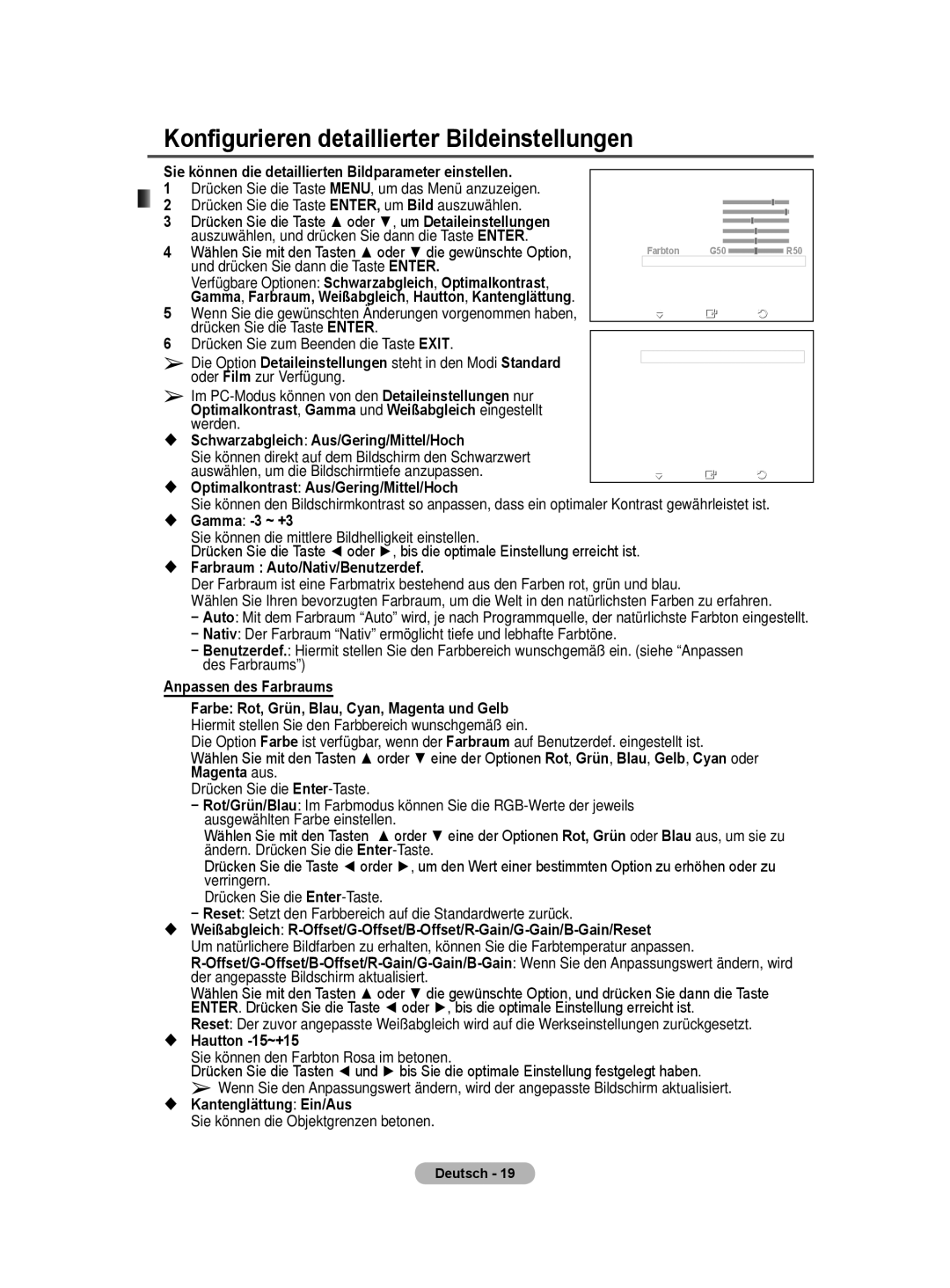 Samsung BN68-01422A-01 user manual Konfigurieren detaillierter Bildeinstellungen 