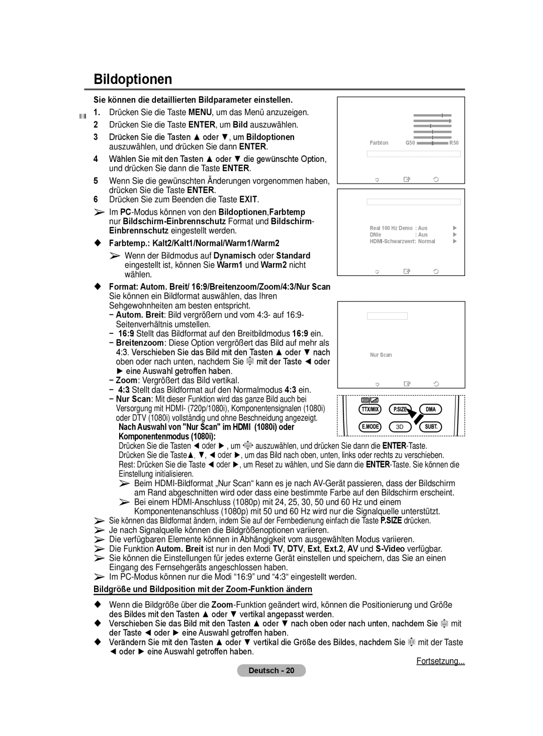 Samsung BN68-01422A-01 user manual Bildoptionen, Sie können die detaillierten Bildparameter einstellen 