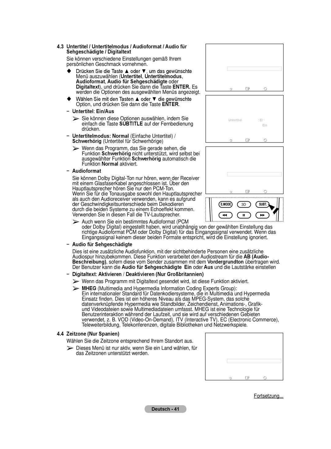 Samsung BN68-01422A-01 Sehgeschädigte / Digitaltext, Sie können verschiedene Einstellungen gemäß Ihrem, Untertitel Ein/Aus 