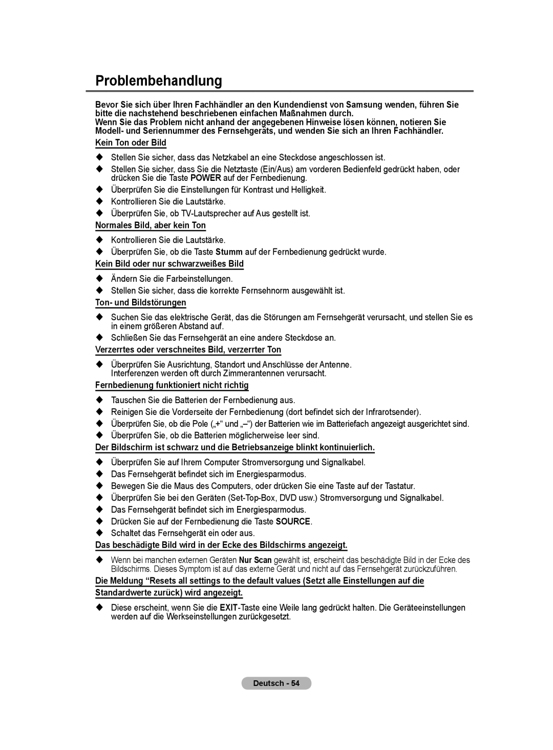 Samsung BN68-01422A-01 user manual Problembehandlung 