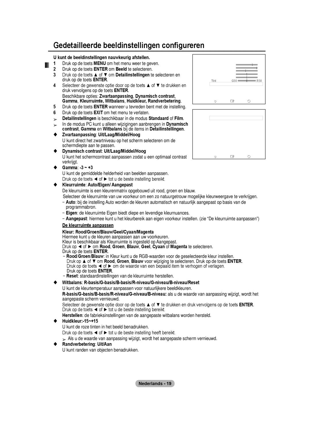 Samsung BN68-01422A-01 user manual Gedetailleerde beeldinstellingen configureren 