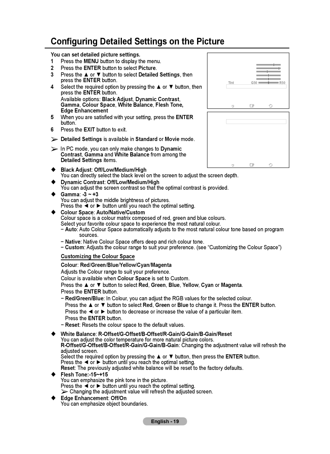 Samsung BN68-01422A-01 user manual Configuring Detailed Settings on the Picture 