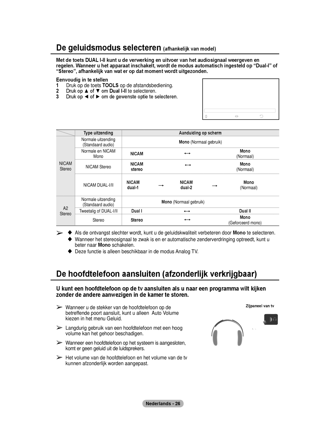 Samsung BN68-01422A-01 user manual De geluidsmodus selecteren afhankelijk van model 