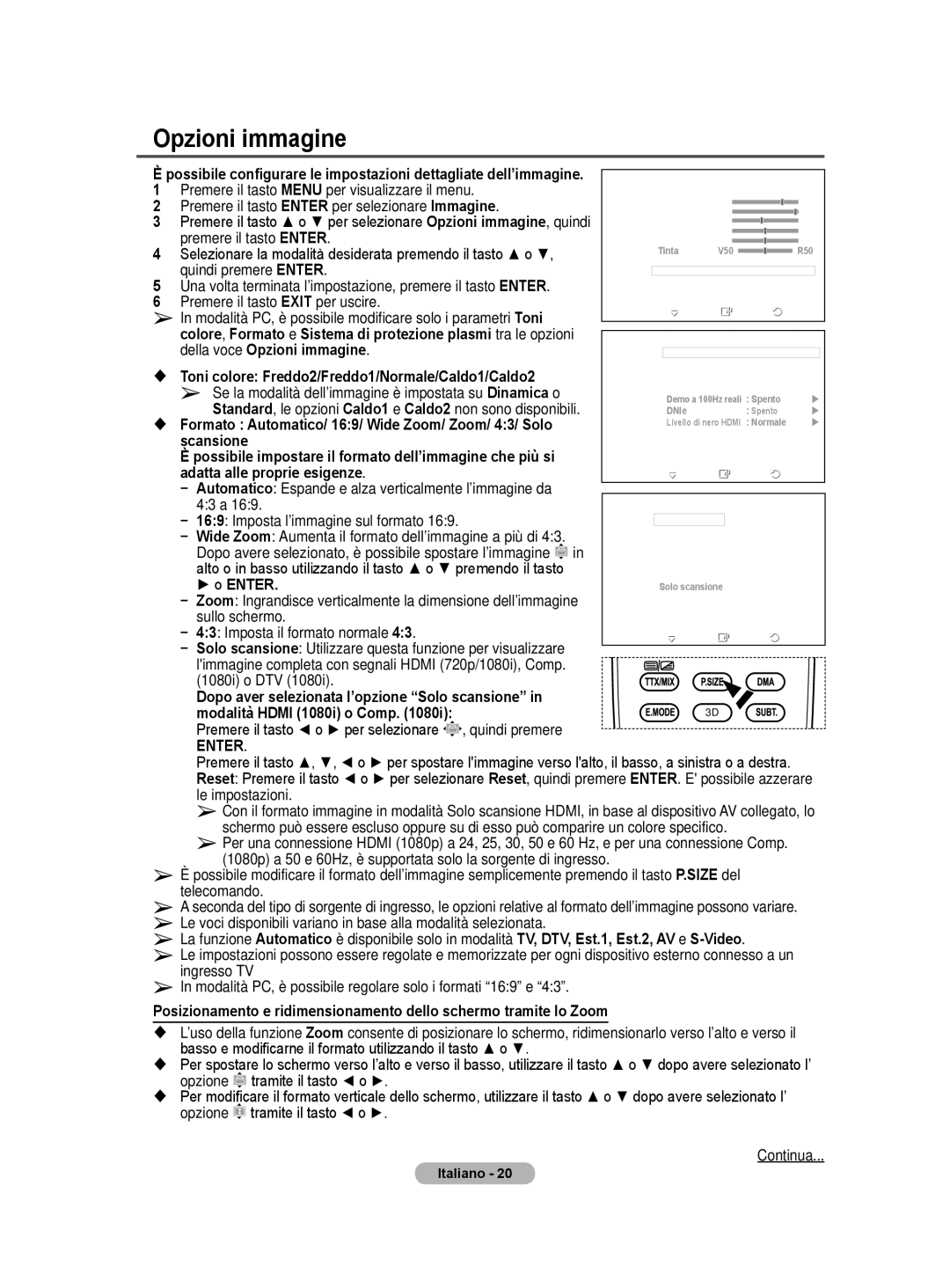 Samsung BN68-01422A-01 user manual Opzioni immagine 