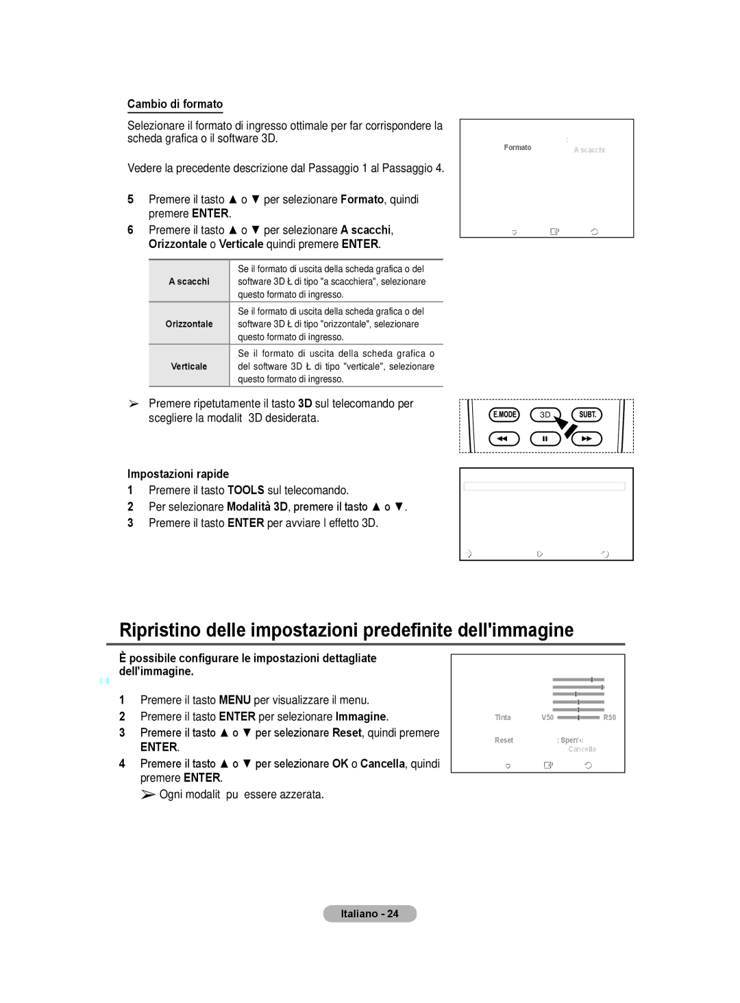 Samsung BN68-01422A-01 user manual Ripristino delle impostazioni predefinite dellimmagine, Cambio di formato 