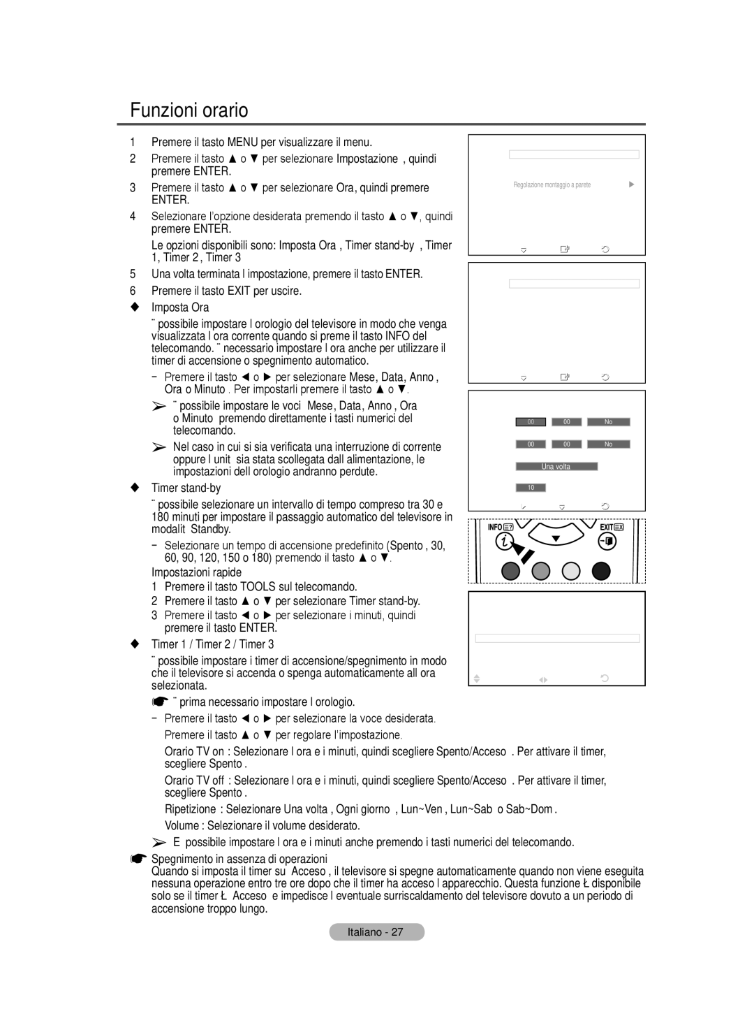 Samsung BN68-01422A-01 user manual Funzioni orario 