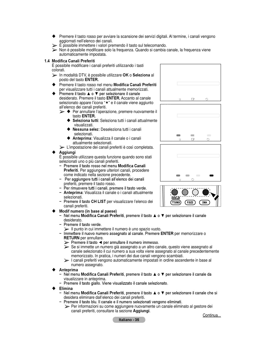 Samsung BN68-01422A-01 user manual  Aggiungi,  Modif numero in base al paese,  Anteprima,  Elimina 