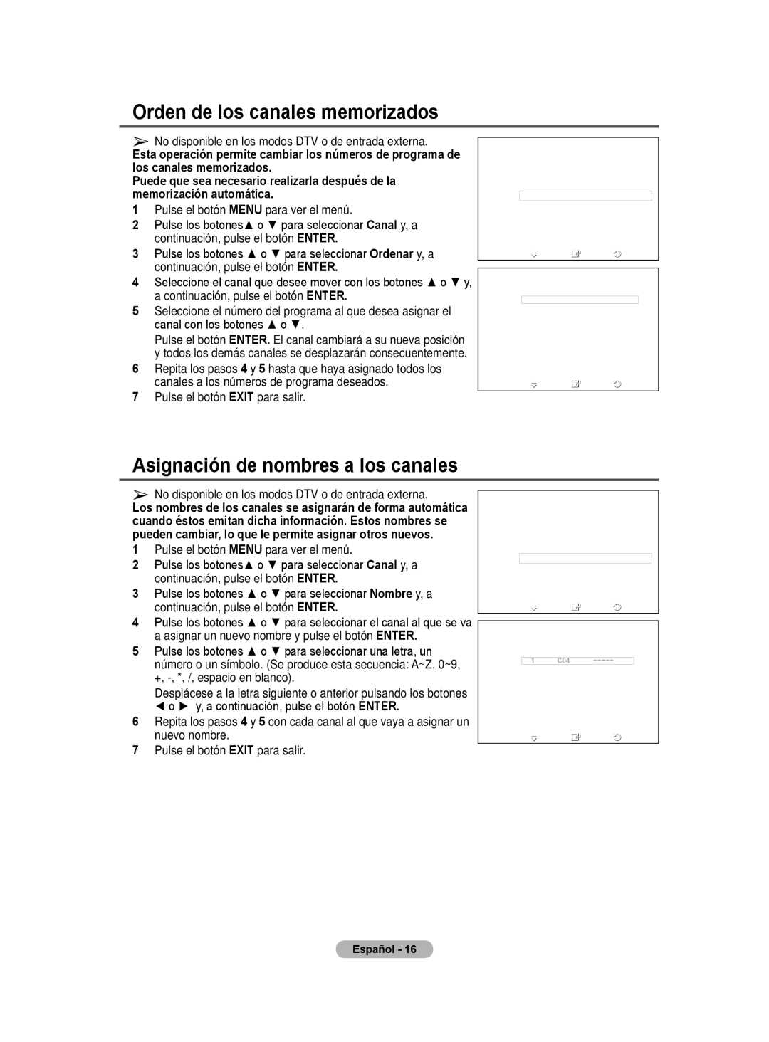 Samsung BN68-01422A-01 user manual Orden de los canales memorizados, Asignación de nombres a los canales 