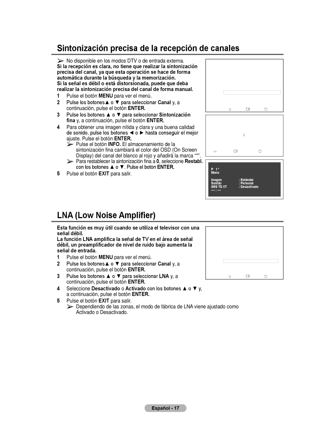 Samsung BN68-01422A-01 user manual Sintonización precisa de la recepción de canales, Señal débil, Señal de entrada 