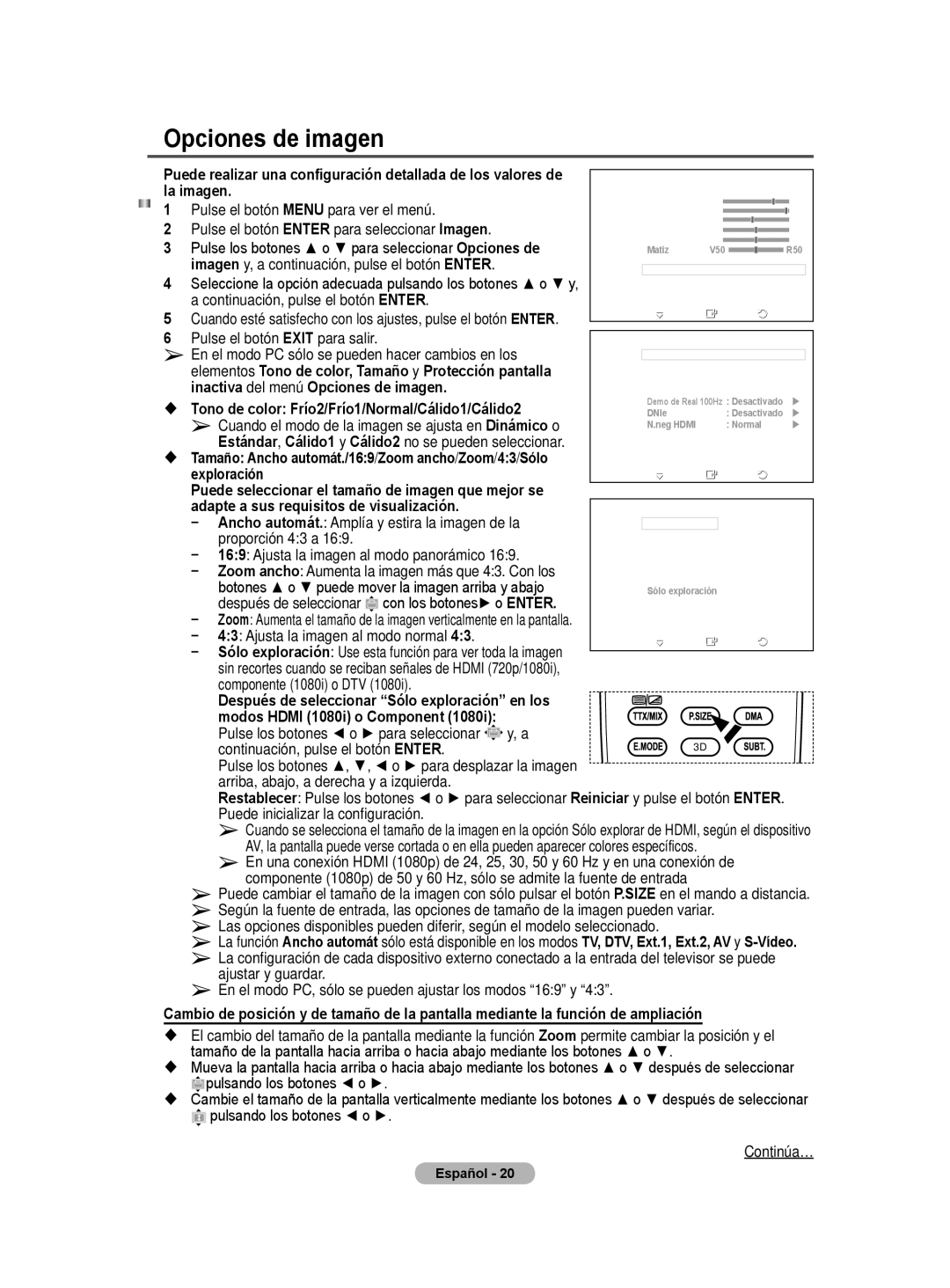 Samsung BN68-01422A-01 user manual Opciones de imagen 